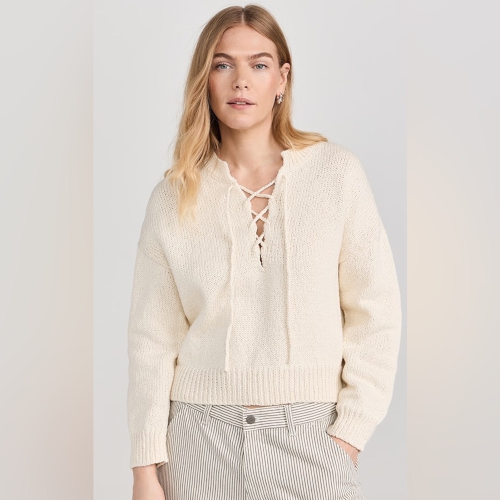 THE GREAT. Women's Cream Lace-Up Sweater